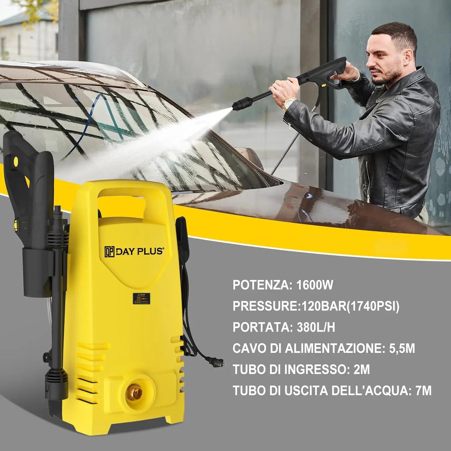 Electric Pressure Washer 1600W 120 Bar With 7m Hose
