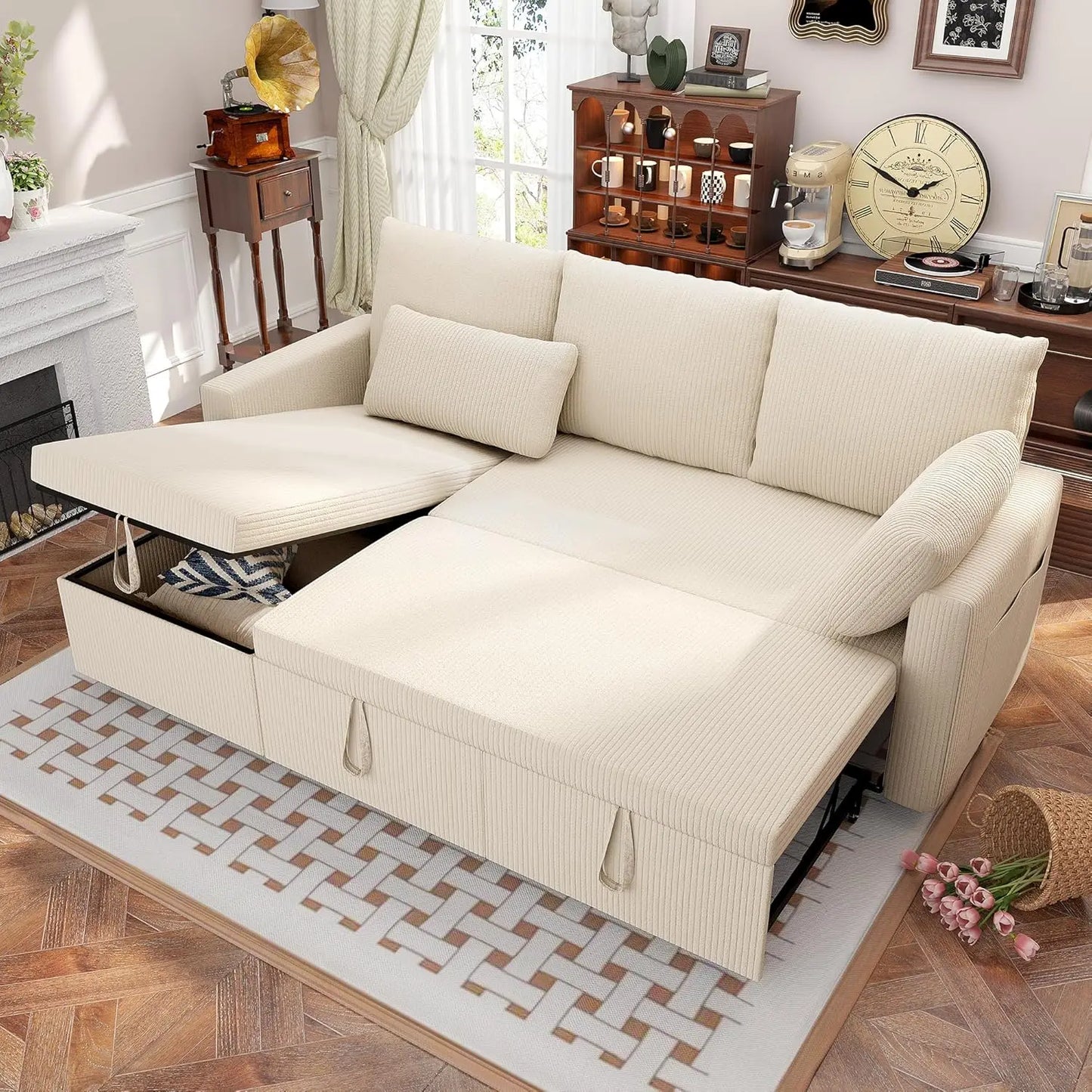 Polar Aurora Sleeper Sofa Bed With Storage Chaise Frame
