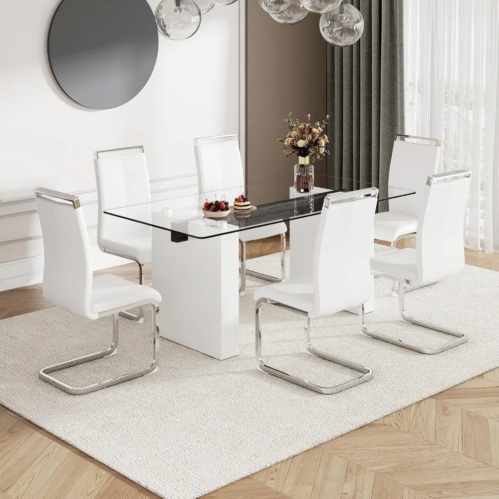 71Inch Glass Dining Table Set For 6 With Tempered Glass