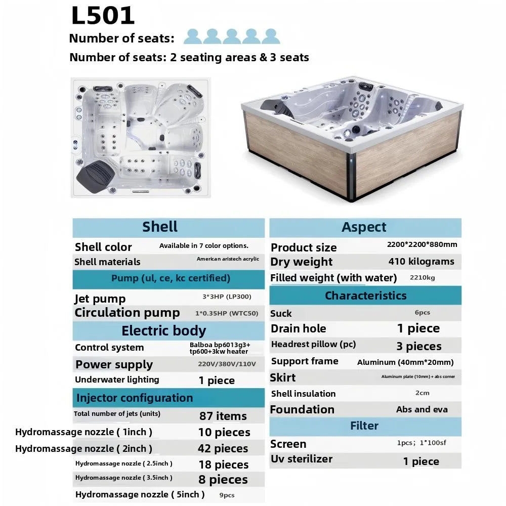 Outdoor Jacuzzi Spa Hot Tub Large Acrylic Massage Bathtub Thermostatic Villa