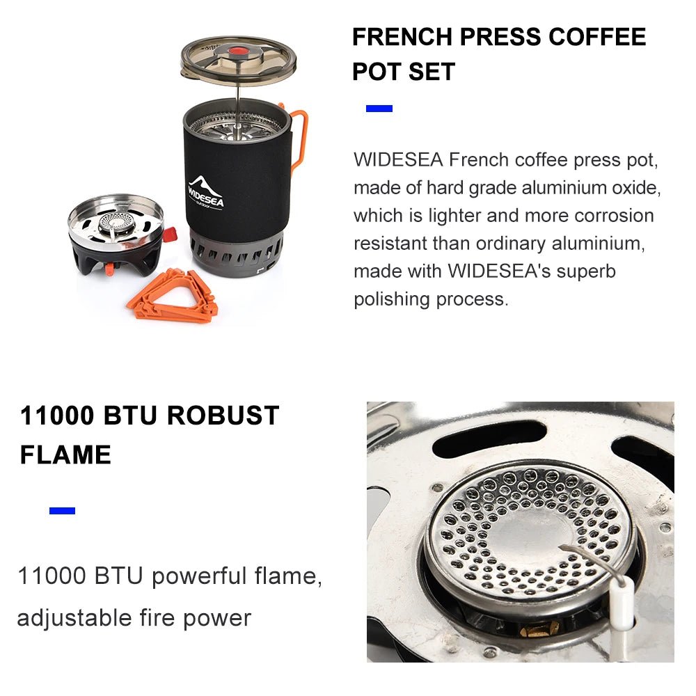 Widesea Camping Stove With Heat Exchanger Propane Burner And Cookware Set