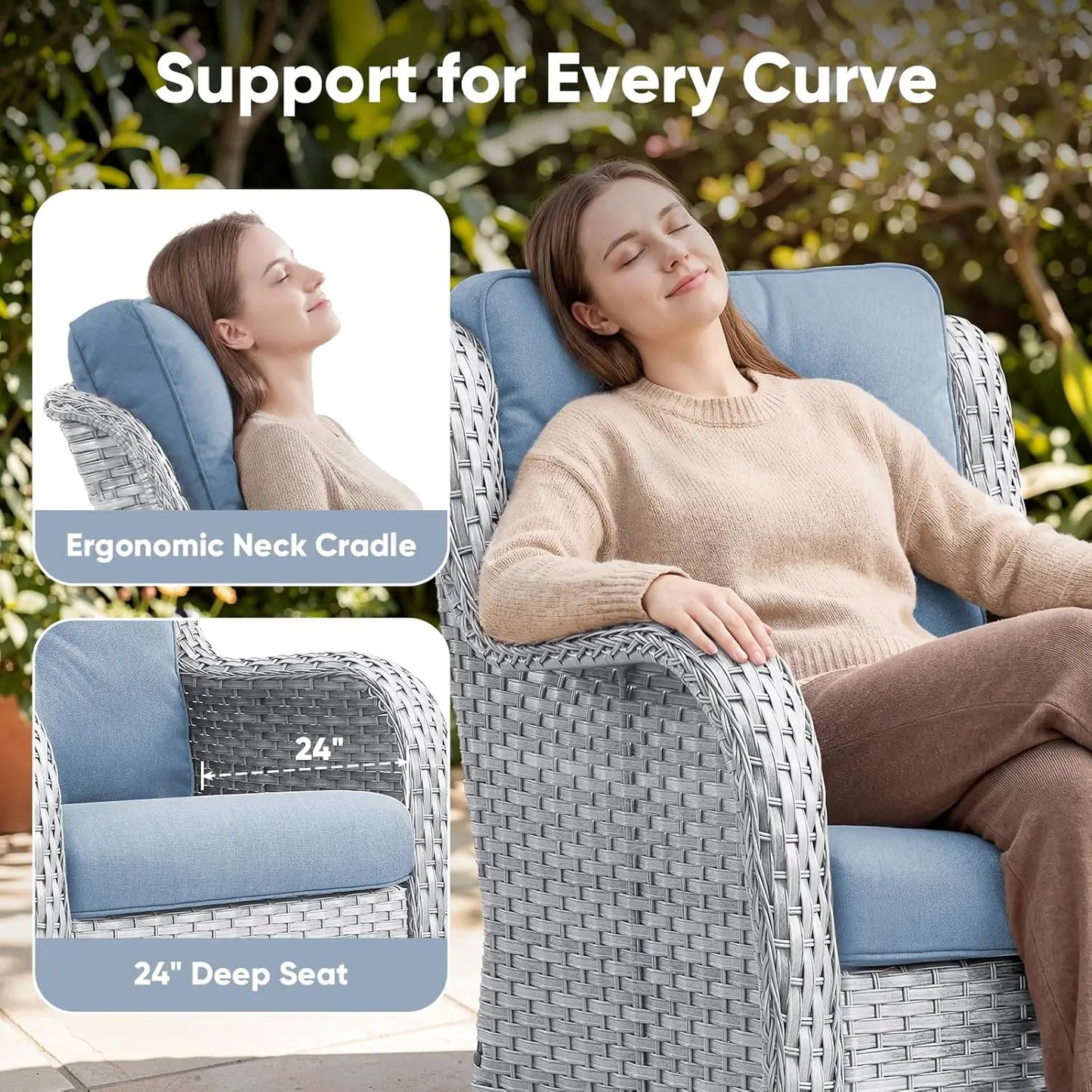 Patio Wicker Swivel Rocker Chairs Outdoor Furniture Set With Rattan Side Table