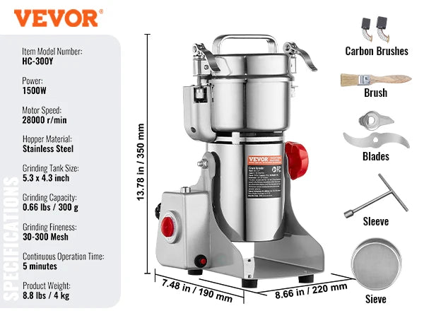 SucceBuy 150-2500g Electric Grain Mill Grinder Commercial Swing Spice Grinders for Dry Herbs Grains Spices Cereals Coffee Corn