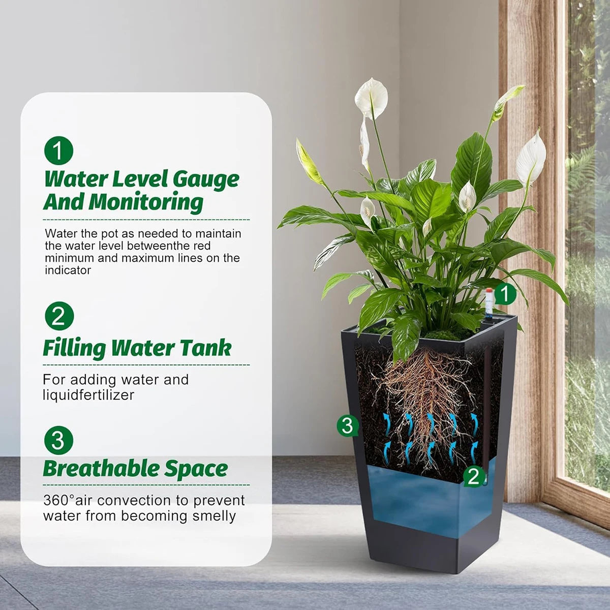 Rectangular Planters Set Of 2 Outdoor Pots With Water Level