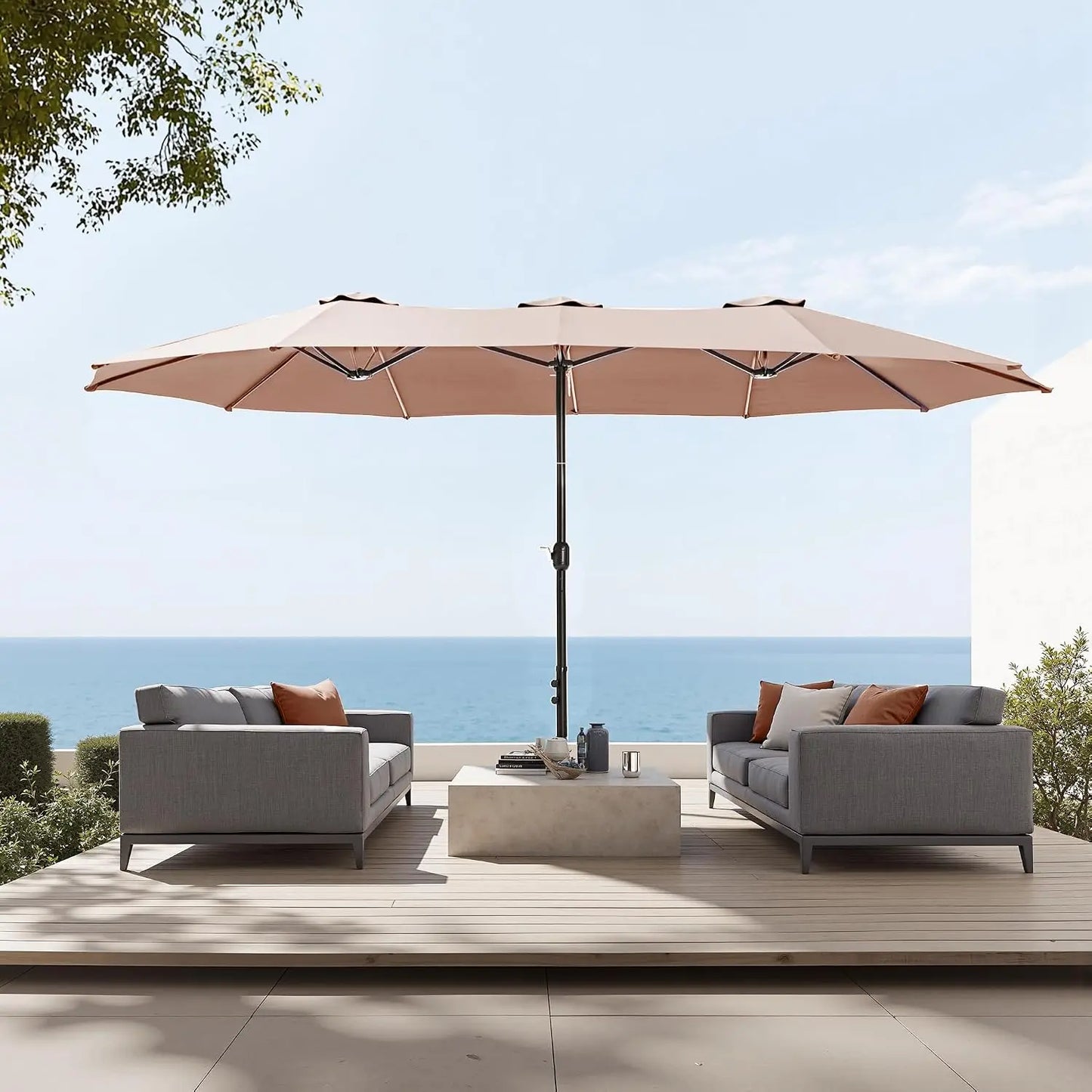 15ft Extra Large Rectangular Market Patio Umbrella,Heavy Duty,Base Included,Outdoor,Custom