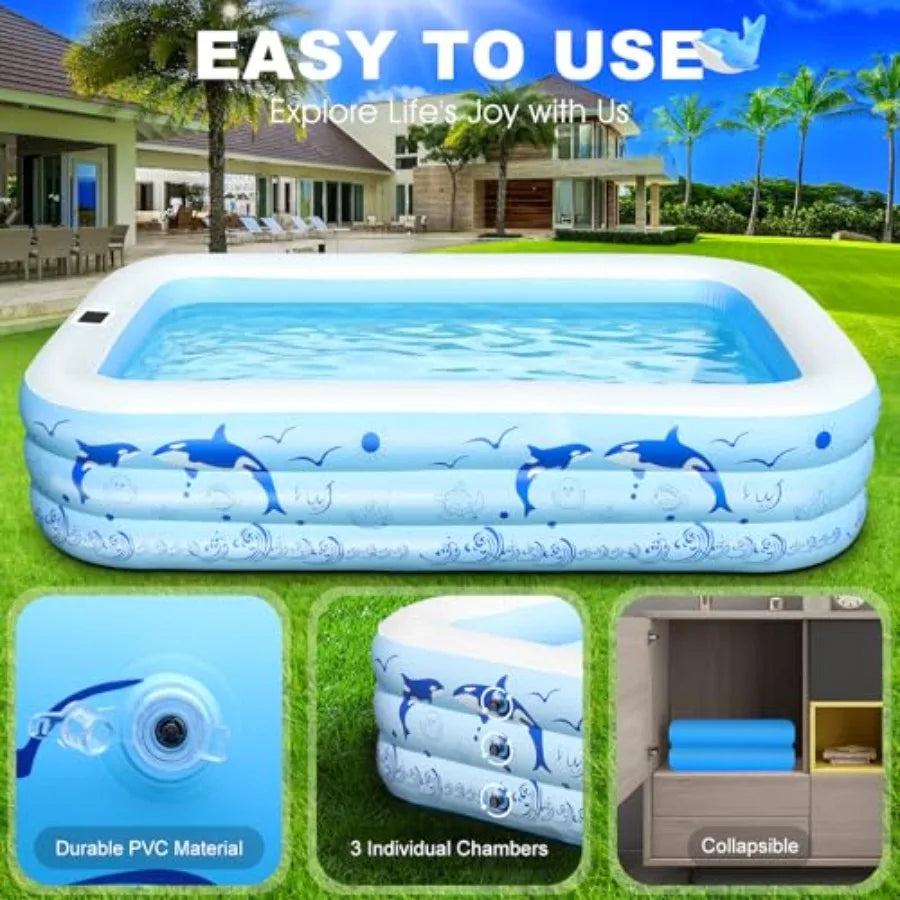 2026 Upgrade Solar Powered Inflatable Pool With Lights For Adults Family Backyard
