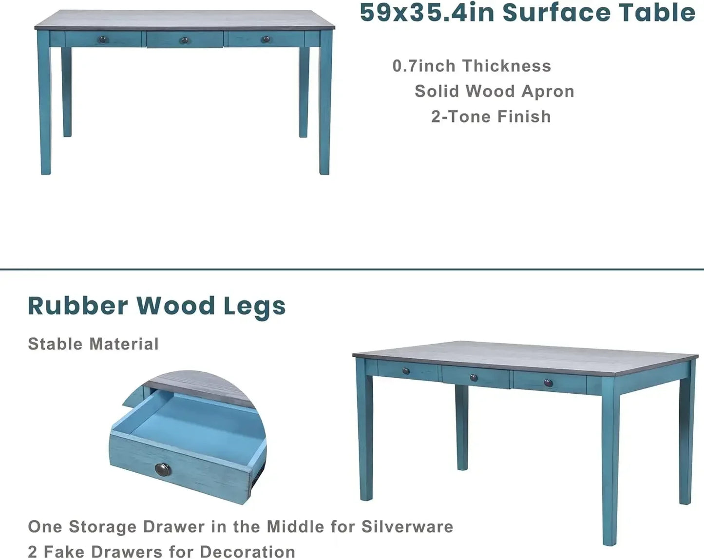 Dining Table Set for 6 with Chairs Blue Farmhouse Style