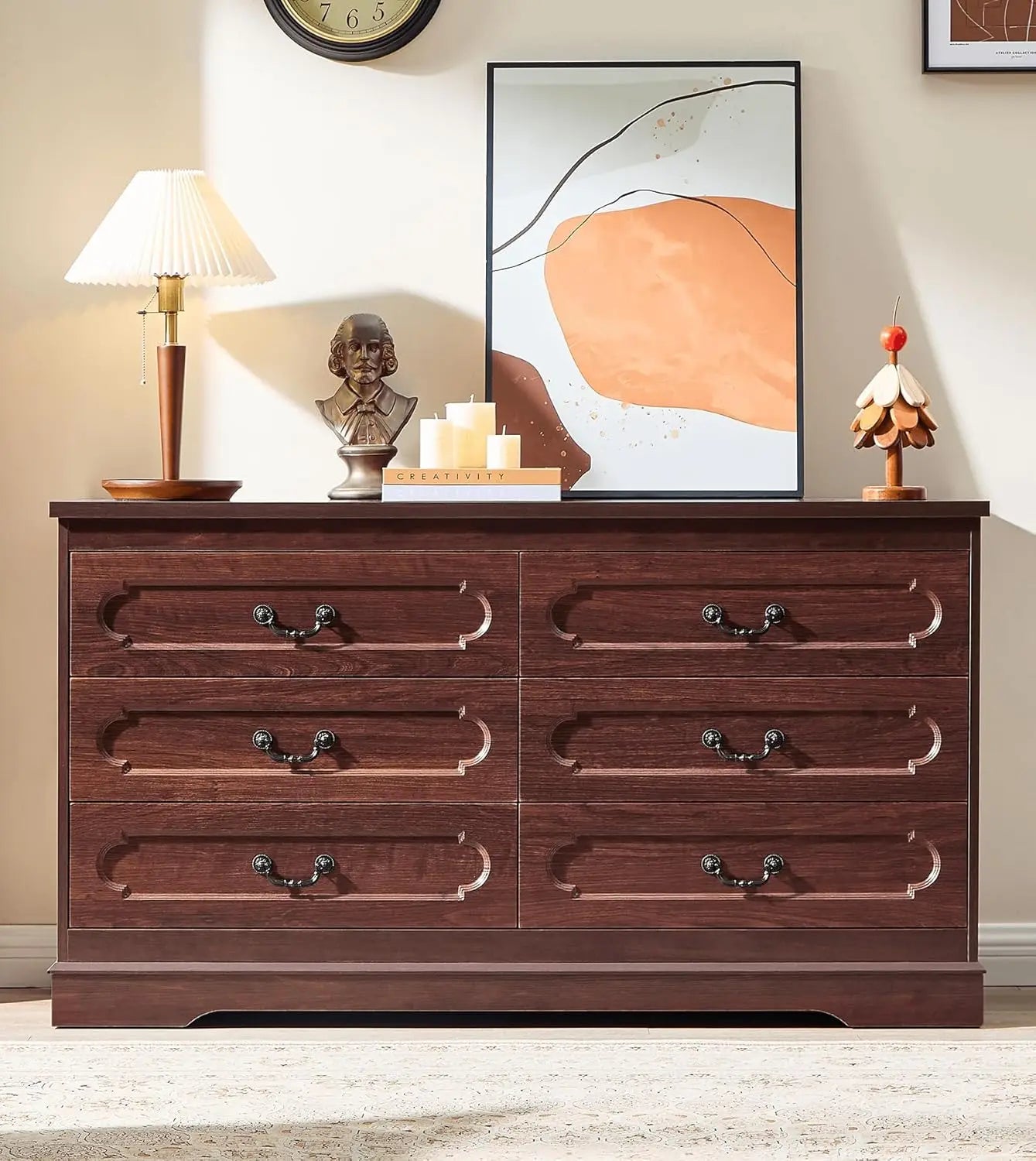 Farmhouse Cherry Wood Chest of Drawers for Bedroom Rustic Wide