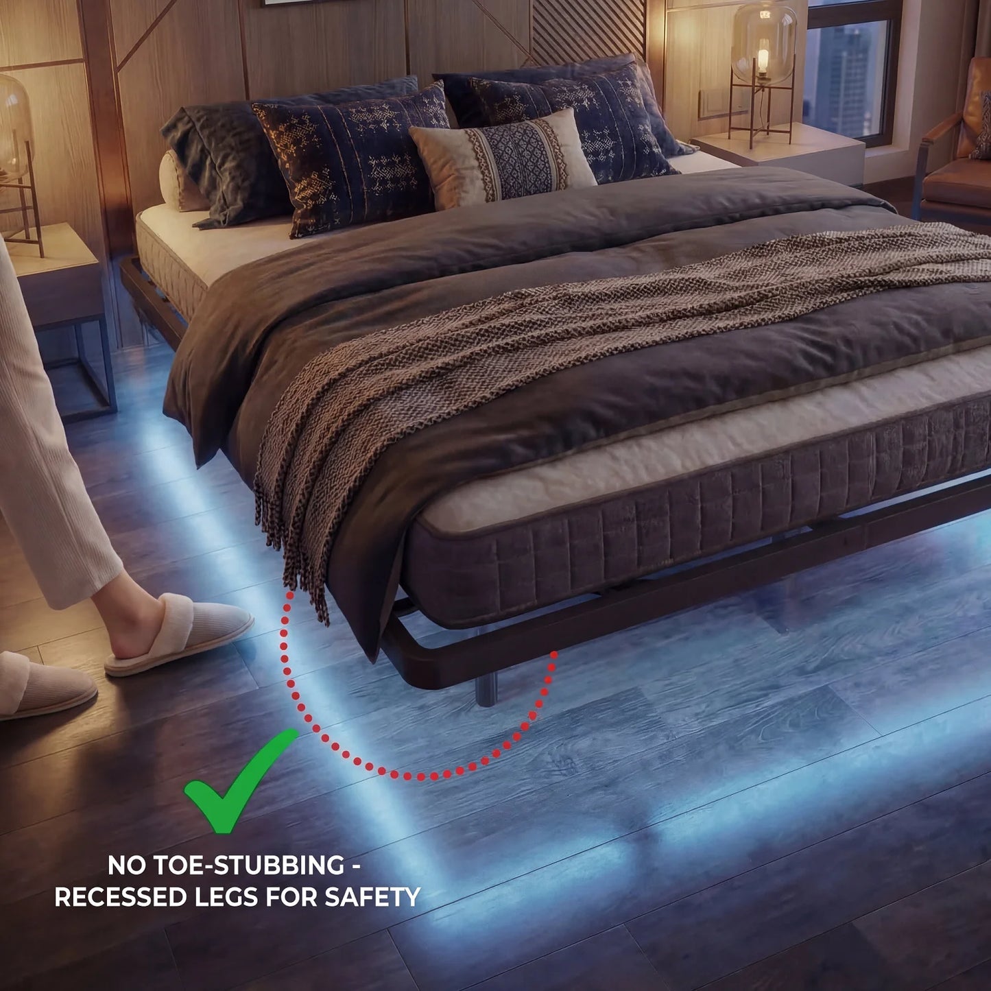 Hoomic Floating Bed Frame With LED Lights And Charging Station King Size