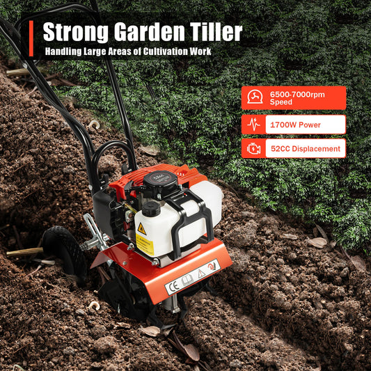 52cc Gas Tiller Cultivator 2 Stroke Mini Rotovator 7000 RPM