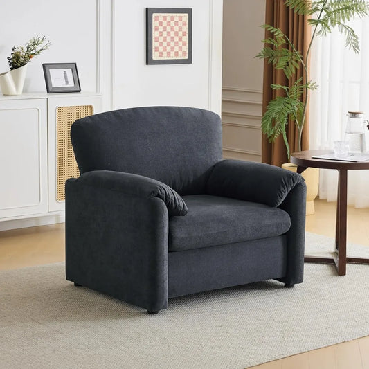Grey Accent Chair, 38" Oversized Living Room Chairs Chenille Comfy Upholstered Lounge Armchair Soft Single Sofa Chair for Bedroo